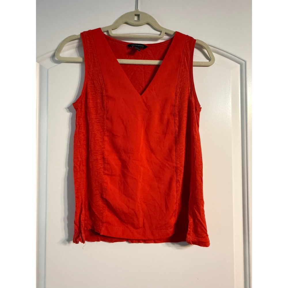 Banana Republic Tank Top XXS Petite Red V-Neck Mixed Media Linen Minimalist